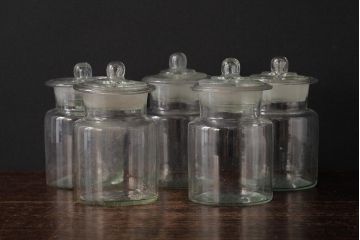 アンティーク雑貨　レトロ雑貨　アンティークボトル　小さな蓋付きガラス瓶5個セット(ガラスビン)(R-039457)