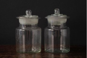 アンティーク雑貨　レトロ雑貨　アンティークボトル　小さな蓋付きガラス瓶5個セット(ガラスビン)(R-039457)
