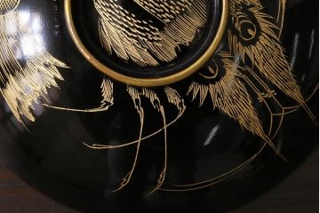 アンティーク雑貨　和製アンティーク　漆器　迫力ある海老の図柄が描かれた木製椀5客セット(和食器)(R-039463)
