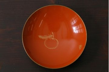 アンティーク雑貨　和製アンティーク　漆器　迫力ある海老の図柄が描かれた木製椀5客セット(和食器)(R-039463)