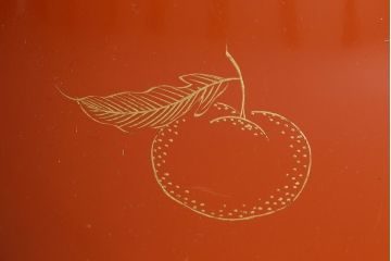 アンティーク雑貨　和製アンティーク　漆器　迫力ある海老の図柄が描かれた木製椀5客セット(和食器)(R-039464)