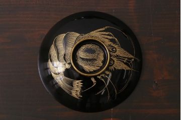 アンティーク雑貨　和製アンティーク　漆器　迫力ある海老の図柄が描かれた木製椀5客セット(和食器)(R-039465)