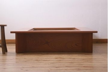 ビンテージ　民芸家具　ケヤキ材　迫力のある杢目の流れが見事な囲炉裏(長火鉢、座卓、ローテーブル)(R-039468)