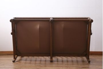 ヴィンテージ家具　美品　ERCOL(アーコール)　York Minster(ヨーク・ミンスター)　淡い色味の花柄ファブリックがお洒落な2人掛けソファ(アームソファ、ラブソファ、ビンテージ)(R-039470)