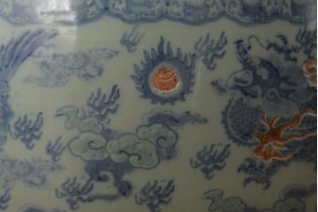 アンティーク雑貨　大正昭和初期　龍と鳳凰の図が大胆に描かれた瀬戸火鉢(鉢カバー)(R-039477)
