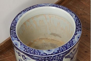アンティーク雑貨　大正昭和初期　鳳凰の図が独特の雰囲気を醸し出す瀬戸火鉢(鉢カバー)(R-39478)
