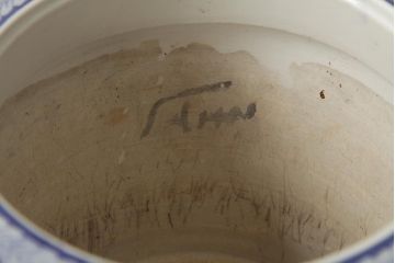 アンティーク雑貨　大正昭和初期　タイルのような図柄がすてきな瀬戸火鉢(鉢カバー)(R-039480)