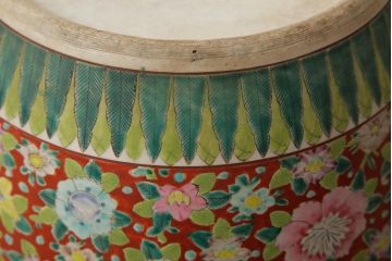 アンティーク雑貨　和製アンティーク　色絵　鮮やかな総花図の十錦手火鉢(瀬戸火鉢、鉢カバー)(R-039485)