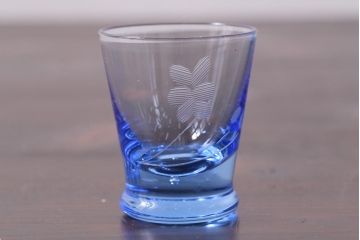 レトロ雑貨　昭和中期　落ち着いた青色の切子グラス12個セット(コップ)(R-039487)