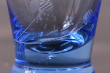 レトロ雑貨　昭和中期　落ち着いた青色の切子グラス12個セット(コップ)(R-039487)