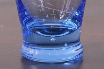 レトロ雑貨　昭和中期　落ち着いた青色の切子グラス12個セット(コップ)(R-039487)