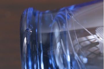 レトロ雑貨　昭和中期　落ち着いた青色の切子グラス12個セット(コップ)(R-039487)