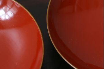 アンティーク雑貨　和製アンティーク　松・鶴図柄　縁起物の蒔絵が美しい木製椀5客セット(漆器、和食器)(R-039490)