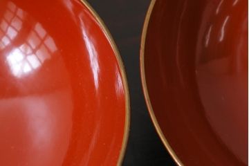 アンティーク雑貨　和製アンティーク　松・鶴図柄　縁起物の蒔絵が美しい木製椀5客セット(漆器、和食器)(R-039490)