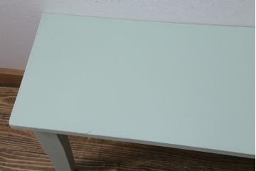 ビンテージ家具　当店ペイント　昭和初期　ミントグリーン　ペイントカラーが爽やかなベンチ(椅子、板座チェア、飾り棚)(R-039493)