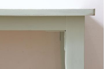 ビンテージ家具　当店ペイント　昭和初期　ミントグリーン　ペイントカラーが爽やかなベンチ(椅子、板座チェア、飾り棚)(R-039493)