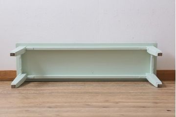 ビンテージ家具　当店ペイント　昭和初期　ミントグリーン　ペイントカラーが爽やかなベンチ(椅子、板座チェア、飾り棚)(R-039493)