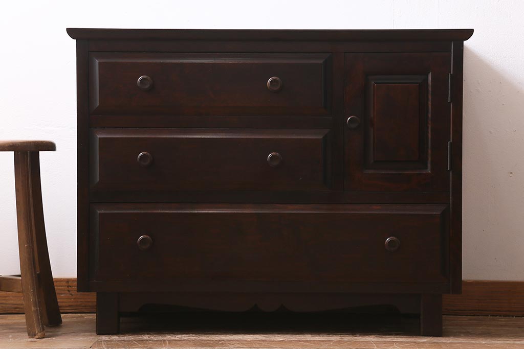 中古　リメイク家具　北海道民芸家具　上質な作りが魅力のサイドキャビネット(リビングボード、引き出し、チェスト、テレビ台)(R-039494)