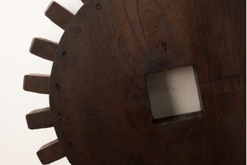 アンティーク雑貨　和製アンティーク　明治大正期　総ケヤキ材　杢目が味わい深い重厚な歯車(R-039500)