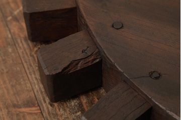 アンティーク雑貨　和製アンティーク　明治大正期　総ケヤキ材　杢目が味わい深い重厚な歯車(R-039500)
