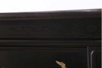 アンティーク家具　和製アンティーク　在銘　静竹斎　唐木　花鳥図柄　螺鈿と蒔絵の装飾が上品な茶棚(飾り棚、収納棚)(R-039508)