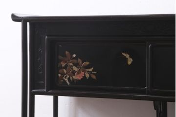 アンティーク家具　和製アンティーク　在銘　静竹斎　唐木　花鳥図柄　螺鈿と蒔絵の装飾が上品な茶棚(飾り棚、収納棚)(R-039508)