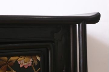 アンティーク家具　和製アンティーク　在銘　静竹斎　唐木　花鳥図柄　螺鈿と蒔絵の装飾が上品な茶棚(飾り棚、収納棚)(R-039508)