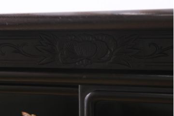 アンティーク家具　和製アンティーク　在銘　静竹斎　唐木　花鳥図柄　螺鈿と蒔絵の装飾が上品な茶棚(飾り棚、収納棚)(R-039508)