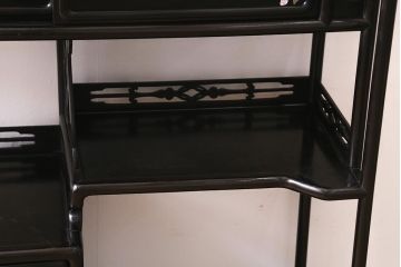 アンティーク家具　和製アンティーク　在銘　静竹斎　唐木　花鳥図柄　螺鈿と蒔絵の装飾が上品な茶棚(飾り棚、収納棚)(R-039508)