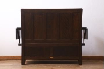中古　松本民芸家具　2人掛け　シックなデザインの羽根付ベンチ(長椅子、二人掛けベンチ)(R-039522)