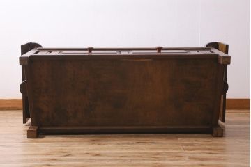 中古　松本民芸家具　2人掛け　シックなデザインの羽根付ベンチ(長椅子、二人掛けベンチ)(R-039522)