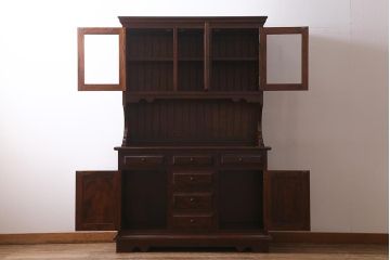 中古　九州民芸家具　上品さと高級感あふれる佇まいが魅力の食器棚(定価約68万円)(収納棚、カップボード)(R-039525)