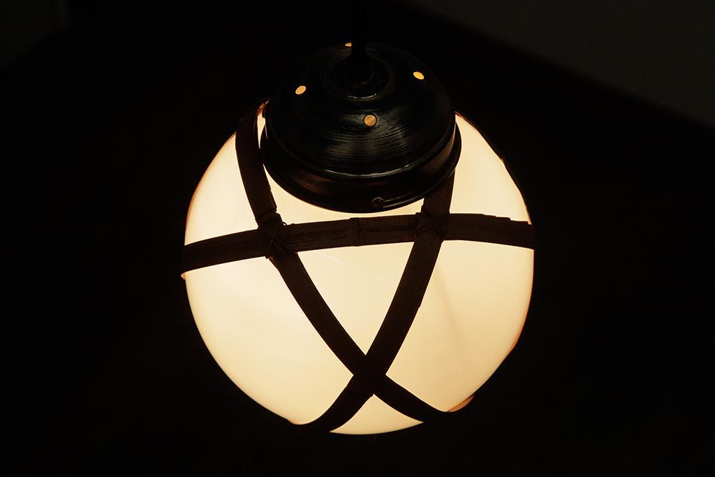 アンティーク家具　和製アンティーク　昭和初期　レア!竹巻が目を引く天井照明(ペンダントライト、吊り下げ照明)(R-039529)