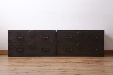 アンティーク家具　和製アンティーク　明治大正期　前面桐材　渋さ漂う重ね箪笥(衣装タンス、引き出し、桐箪笥、桐たんす)(R-039544)