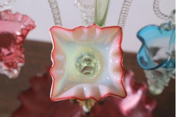フランスアンティーク　ビクトリア朝　glass Epergne　ワセリンガラス　華やかなガラス製のセンターピース(テーブルウェア、オブジェ)(R-039549)