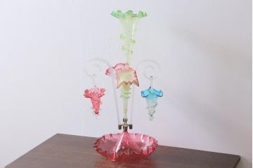 フランスアンティーク　ビクトリア朝　glass Epergne　ワセリンガラス　華やかなガラス製のセンターピース(テーブルウェア、オブジェ)(R-039549)