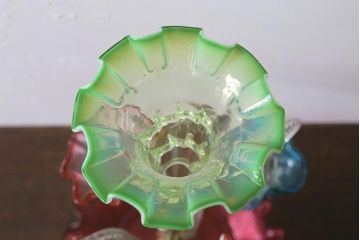 フランスアンティーク　ビクトリア朝　glass Epergne　ワセリンガラス　華やかなガラス製のセンターピース(テーブルウェア、オブジェ)(R-039549)