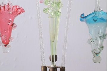 フランスアンティーク　ビクトリア朝　glass Epergne　ワセリンガラス　華やかなガラス製のセンターピース(テーブルウェア、オブジェ)(R-039549)