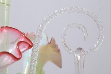 フランスアンティーク　ビクトリア朝　glass Epergne　ワセリンガラス　華やかなガラス製のセンターピース(テーブルウェア、オブジェ)(R-039549)