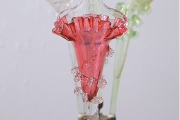 フランスアンティーク　ビクトリア朝　glass Epergne　ワセリンガラス　華やかなガラス製のセンターピース(テーブルウェア、オブジェ)(R-039549)