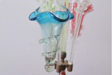 フランスアンティーク　ビクトリア朝　glass Epergne　ワセリンガラス　華やかなガラス製のセンターピース(テーブルウェア、オブジェ)(R-039549)