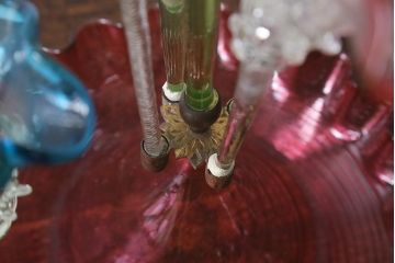 フランスアンティーク　ビクトリア朝　glass Epergne　ワセリンガラス　華やかなガラス製のセンターピース(テーブルウェア、オブジェ)(R-039549)