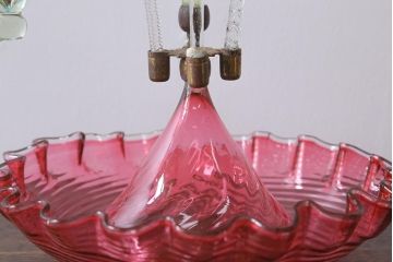 フランスアンティーク　ビクトリア朝　glass Epergne　ワセリンガラス　華やかなガラス製のセンターピース(テーブルウェア、オブジェ)(R-039549)