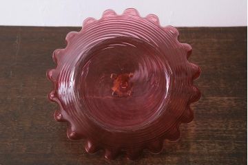 フランスアンティーク　ビクトリア朝　glass Epergne　ワセリンガラス　華やかなガラス製のセンターピース(テーブルウェア、オブジェ)(R-039549)