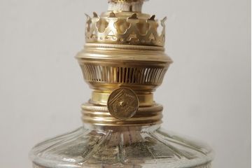 ビンテージ雑貨　アメリカビンテージ　未使用品　デッドストック　青色のアルミシェードがかわいらしいオイルランプ(吊り下げランプ)(R-039559)