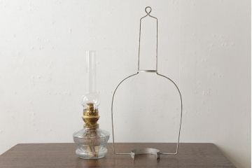 ビンテージ雑貨　アメリカビンテージ　未使用品　デッドストック　青色のアルミシェードがかわいらしいオイルランプ(吊り下げランプ)(R-039560)