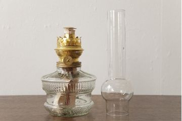 ヴィンテージ雑貨　アメリカビンテージ　未使用品　デッドストック　青色のアルミシェードがかわいらしいオイルランプ(吊り下げランプ)(R-039563)