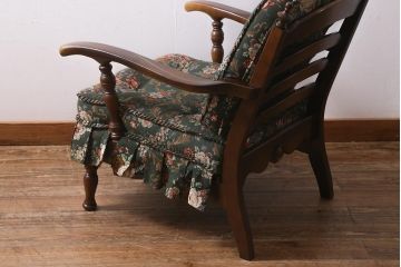 中古　飛騨産業　キツツキ　穂高シリーズ　絵画のようなファブリックが素敵な1人掛けソファ(アームチェア)(R-039565)