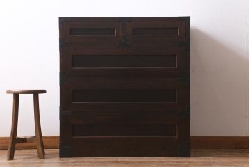 ビンテージ家具　松本民芸家具　#507 和モダンな空間におすすめの金具付タンス(衣装タンス、引き出し)(定価約42万円)(R-039567)