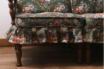 中古　飛騨産業　キツツキ　穂高シリーズ　絵画のようなファブリックが素敵な3人掛けソファ(アームソファ)(R-039570)